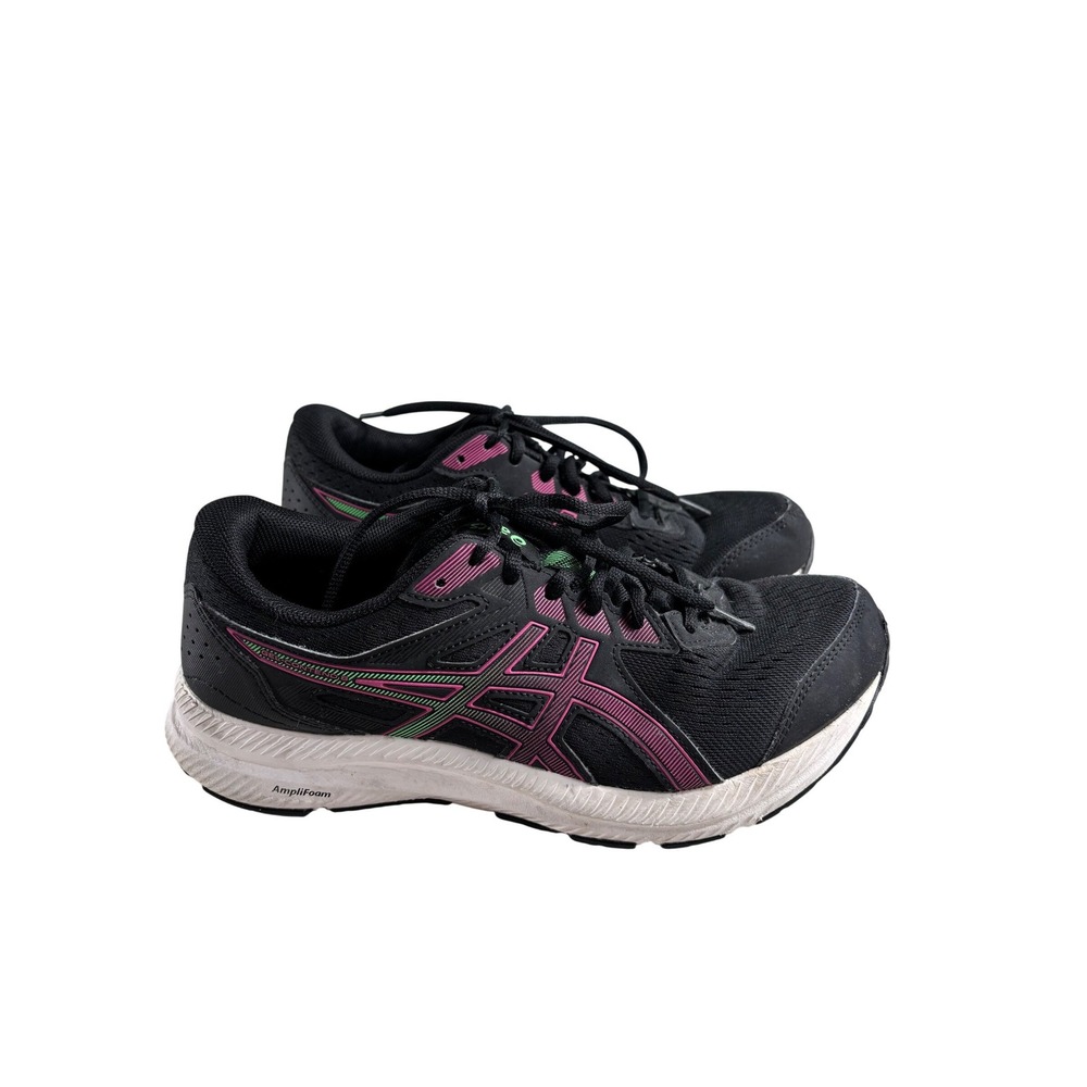 ASICS Gel-Contend Black Pink Green Running Walking Shoes Womens Size 10 1012B320